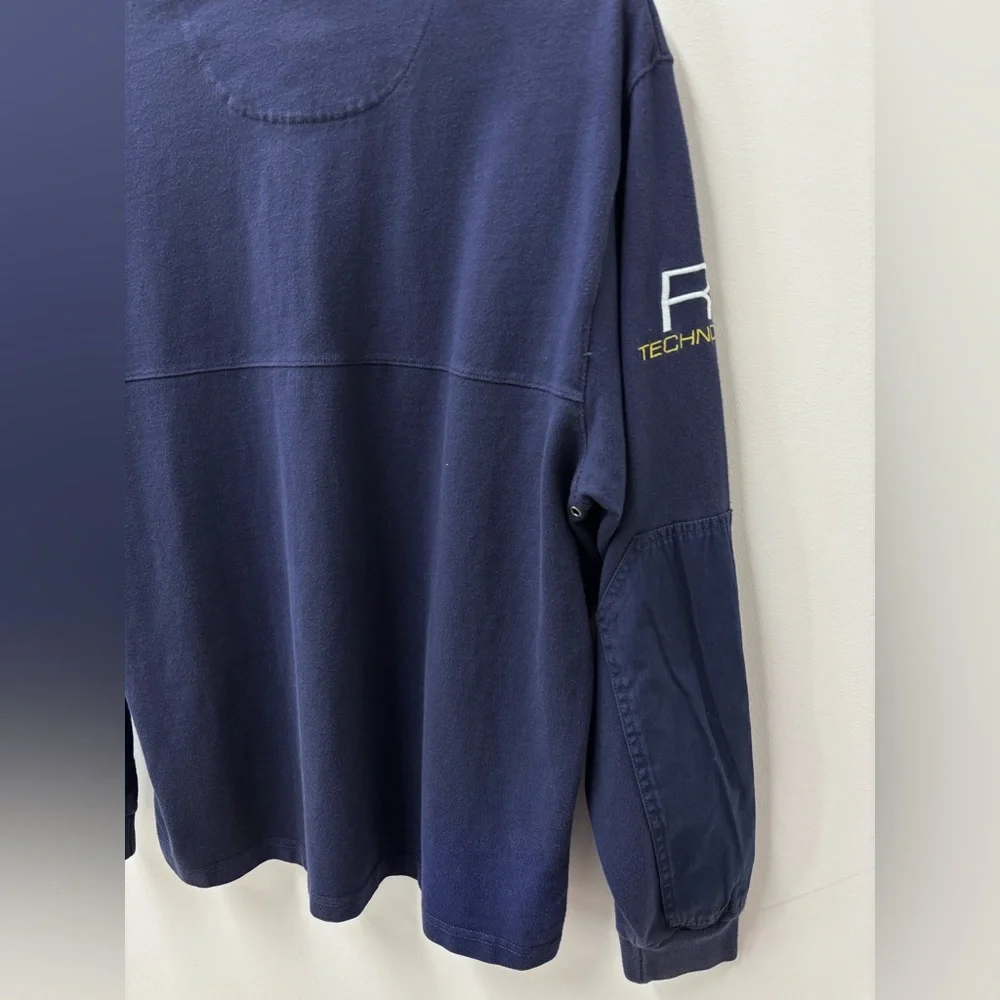 Vintage Polo by Ralph Lauren Men's Blue and White Team Shirt